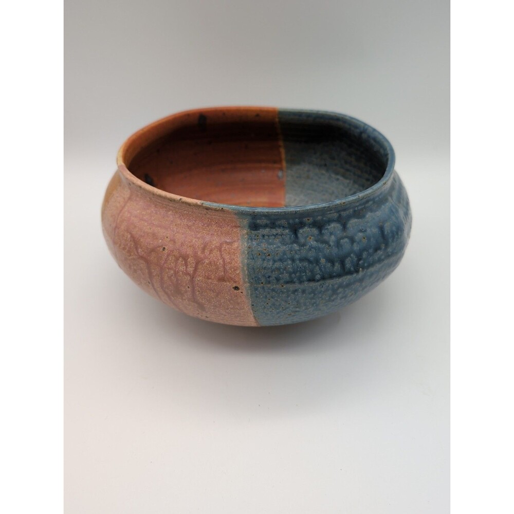 Vtg 8" Mid Century SW Michigan Studio Pottery Bowl Signed Arrow Tree Mark Blue